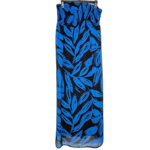 Lane Bryant Strapless Maxi Dress Leaf Print Blue Feminine Party Vacay Chic 14/16